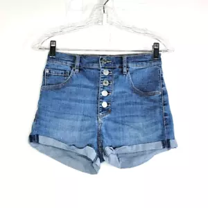 Garage Women's Ultra High Button Fly Denim Jean Shorts Size 3 Blue Pockets - Picture 1 of 10
