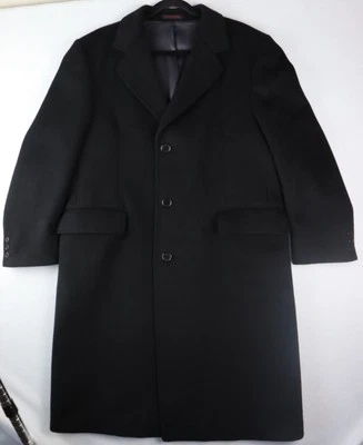 Abrigo de lana y cachemir negro de colección para hombre 44 pulgadas de largo dinero antiguo negocio Foto 1 de 4