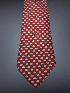 Hermes Tie 7960EA Clouds Flying Sheep & Confused Geese on Red 3.5”x62” Excellent - Picture 1 of 9