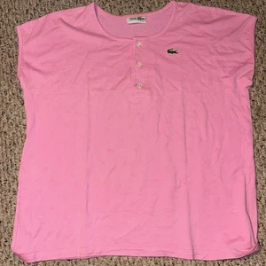 Chemise Lacoste Womens 16 Pink 3 Button Henley Shirt Short Sleeve 100% Cotton - Picture 1 of 8
