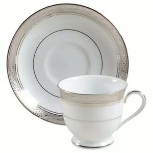 NORITAKE CRESTWOOD PLATINUM 4166 Expresso/Demitasse Cup & Saucer Set NEW - Picture 1 of 4