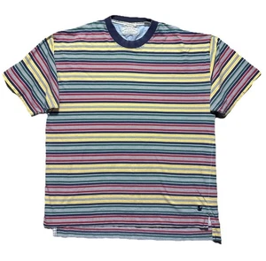 90s Vintage American Eagle Striped Green White Ringer Large Y2K Boxy Bold - Picture 1 of 7