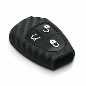 Carbon Fiber Pattern Soft Silicone Car Key Fob Cover For Mercedes Benz W203 W204 - Picture 1 of 3