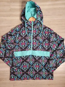 Super Massive Geo Aztec Print Hoodie Lightweight Windbreaker Half Zip Retro - Bild 1 von 11