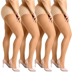 Women's 4 Pairs Plus Size Pantyhose 20 Denier Sheer Soft Tights 2X-Large,Natural - Picture 1 of 7