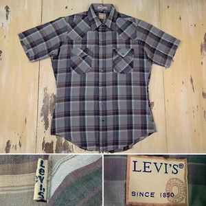 LEVIS - Vtg 70s-80s Purple Metallic Plaid Western Pearl Snap Shirt, Mens MEDIUM - Picture 1 of 12