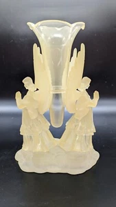 Vintage Acrylic Bud Vase 7 in w/Two Angels Praying Hands Garland Design on Robes - Picture 1 of 8