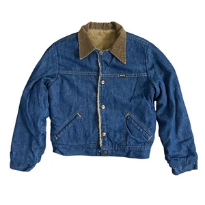 Vintage Maverick Denim Blue Jean Jacket Sherpa USA Made Youth Size 14 Large - Picture 1 of 7