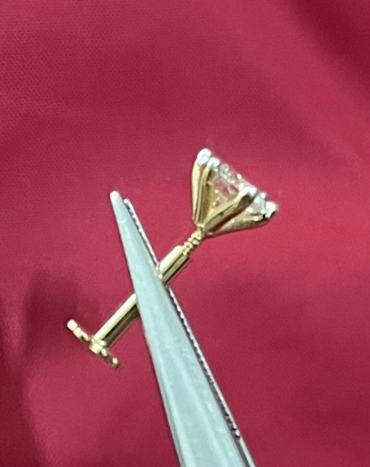 14K Yellow Gold 3MM Round Natural Diamond Piercing Screw Back Women's Nose Pin - Image 1 of 4