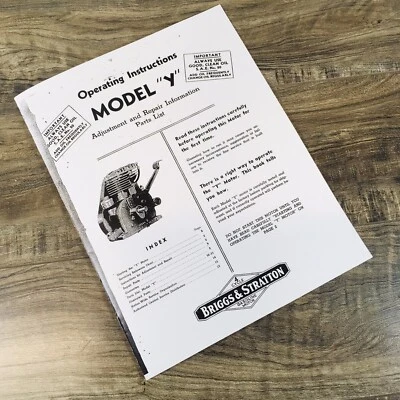 Briggs And Stratton Model Y Engine Operating Repair Manual Service Owners Bs - Image 1 of 4