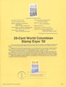 Página de recuerdo de sello colombiano #9202 29c EXPO #2616 USPS - Imagen 1 de 1