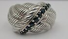 Judith Ripka Sterling Silver Band Ring Rope Cable Blue Sapphire Size 6 Signed