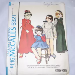 Carefree Patterns McCall's 5321 Child's Size 2 Child's Dress or Jumper Cut - Picture 1 of 4