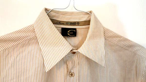 Just Cavalli Men L/slv Dress Shirt Sz M(est) Beige White striped 100% cotton - Picture 1 of 9