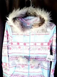 Women's Christmas Winter Fleece Pajama One-Piece with Hoodie, Size Medium - Picture 1 of 7