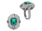 Syn Colombian Emerald Cocktail Ring 925 Fine Silver Handmade Women High Jewelry