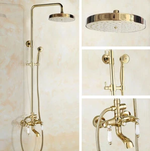 Poliertes Gold Messing 7,7" Regendusche Wasserhahn System Wanne Mischbatterie Handbrause - Bild 1 von 9