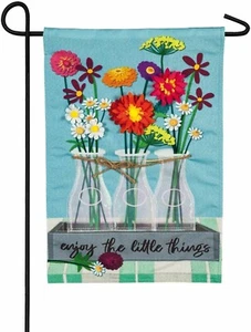 Floral Milk Bottle Trio Z14S8896 Evergreen SUEDE Garden Flag 12.5” x 18” - Picture 1 of 2