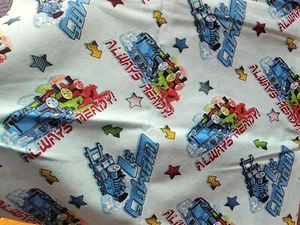 Thomas The Tank Engine Always Ready Light Blue Cotton Flannel Fabric 1 yd 27in - Picture 1 of 6