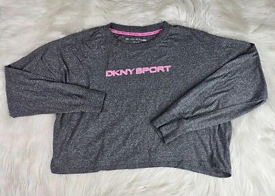 Logotipo feminino DKNY esporte cinza rosa soletrar manga longa cropped (M)  - Imagem 1 de 4