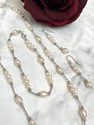 Silver 18Kt White Gold Pearl Jewelry SET Natural Cultured Pearls Fine Jewelry