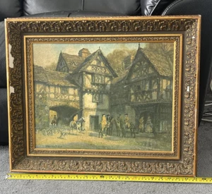 VTG F M Bennett Frame Painting Print “The Meet At The Manor" Art Large Textured - Picture 1 of 22
