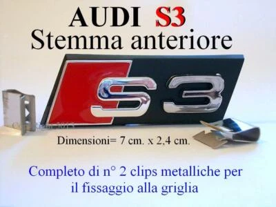 Stemma ANTERIORE AUDI S3 A3 CALANDRA GRIGLIA CROMATO LUCIDO Badge Fregio Logo - Immagine 1 di 4