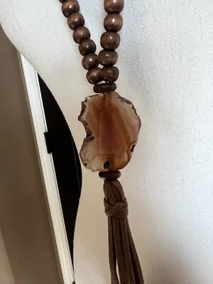 Collar De Colección De Cuentas Madera Ágata Brasileña Años 60’s 70’s Halloween Hippie BoHo Foto 1 de 4