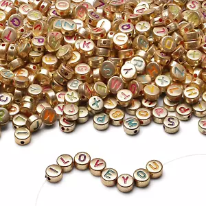 1500PCS Acrylic Letter Beads Alphabet Colorful Letters Gold round Bead 7×4Mm for - Picture 1 of 7