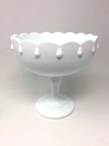 Vintage Indiana Milk Glass Fruit Compote Pedestal Bowl 7.5" Tall, Teardrop Motif - Picture 1 of 9
