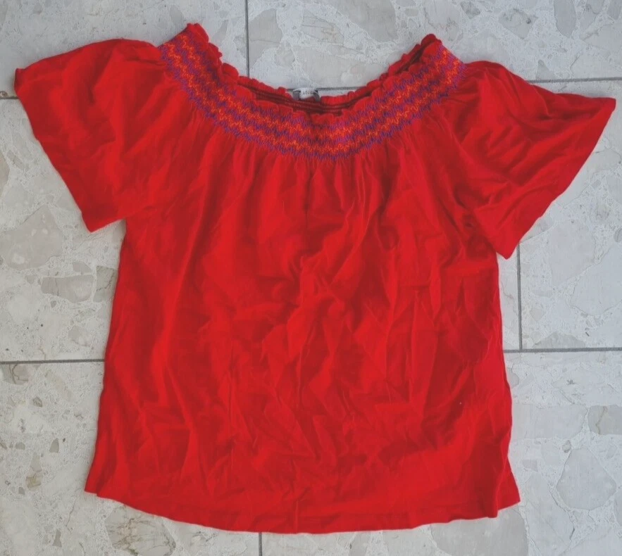 Damen Carmen S 36 38 Top Trachten Wiesn Oktoberfest Bluse Shirt Rot Shirtbluse - Bild 1 von 1