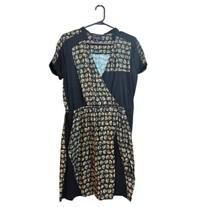 Cotelac Wrap Dress Floral Print Short Sleeve Casual Black Size 3 (US SIZE 10) - Picture 1 of 6