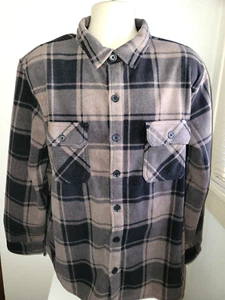 Croft Barrow Fleece Brown Black Plaid Button Up Sweater Jacket Mens XXL 2XL - Picture 1 of 9
