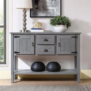 Console Table Retro Entryway Table with 2 Drawers and Doors with Storage Shelf - Picture 1 of 28