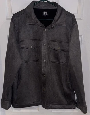 Frye Mens Gray Faux Suede Shirt Jacket Snap Button Shacket Coat Medium - Image 1 of 4