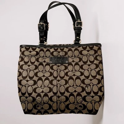 COACH Purse Black Hampton Signature Tote Shoulder Bag F13077 satchel - Image 1 of 4