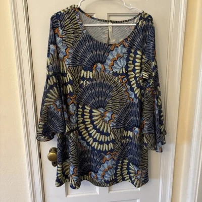 Mini vestido túnica estampado audaz grande manga campana colección NY para mujer Foto 1 de 4