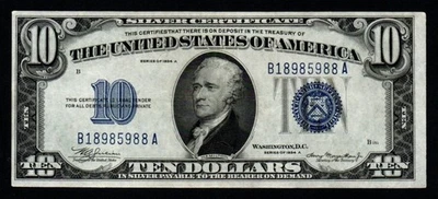 1934 年 A 版 10 美元漂亮 XF+/AU 银质证书! — 第 1/2 张图片