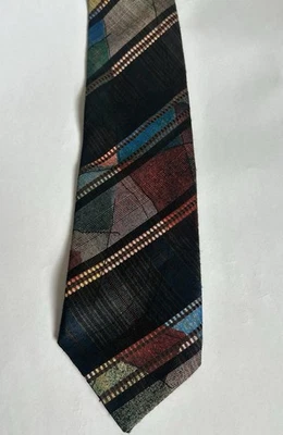 Gravata vintage Yves Saint Laurent listrada abstrata década de 1990 retrô - Imagem 1 de 4