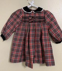 Vintage Bonnie Jean Dress Christmas Plaid Girls Size 3T Velvet Embroidered - Picture 1 of 8