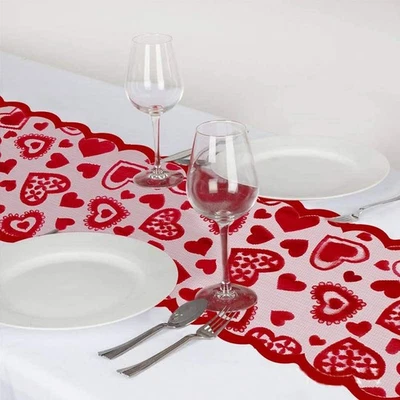 13 x 72 Inch Red Heart Lace Table Runner for Valentine's Day Decor - Image 1 of 4