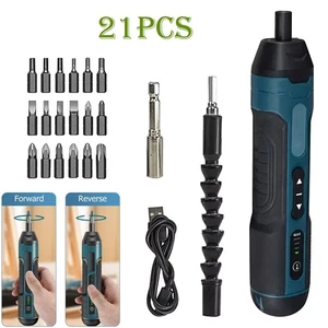 21Pcs Cordless Electric Screwdriver Rechargeable Mini Torque Adjustment Power - Picture 1 of 12