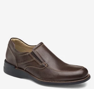 New Johnston & Murphy Shuler Moc Toe Slip-On Brown Pebble Leather EUC Size 8.5 - Picture 1 of 12