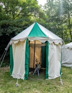 Round medieval pavilion 3m natural-emerald green waterproof tent camping event - Picture 1 of 6