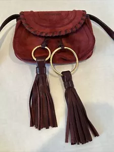 See by Chloe Polly Suede Wine Bordeaux Belt Tassels Crossbody Shoulder used once - Picture 1 of 7