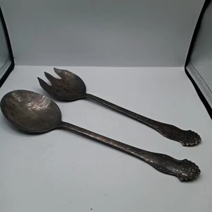 Juego de cuchara y tenedor vintage de 12" para servidores de ensaladas de plata KING EDWARD, cubiertos - Imagen 1 de 21