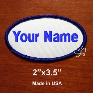 Individuell bestickter Aufnäher Namensschild Biker Abzeichen oval weiß/royal 2"x3,5" - Bild 1 von 5
