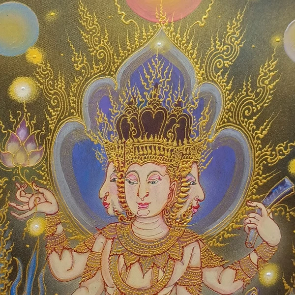 LOrRD BRAHMA Hindu God Acrylic painting Satin blesse Thai amultet Art Decor home