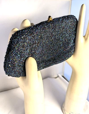 Bolso sin asas de noche Walborg azul profundo con cuentas de vidrio de carnaval Bélgica Foto 1 de 4