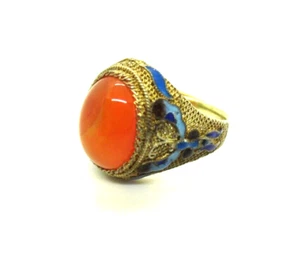 Exklusiver KARNEOL Ring 925er Silber emailliert Vintage filigran Jemen ? fein - Bild 1 von 6